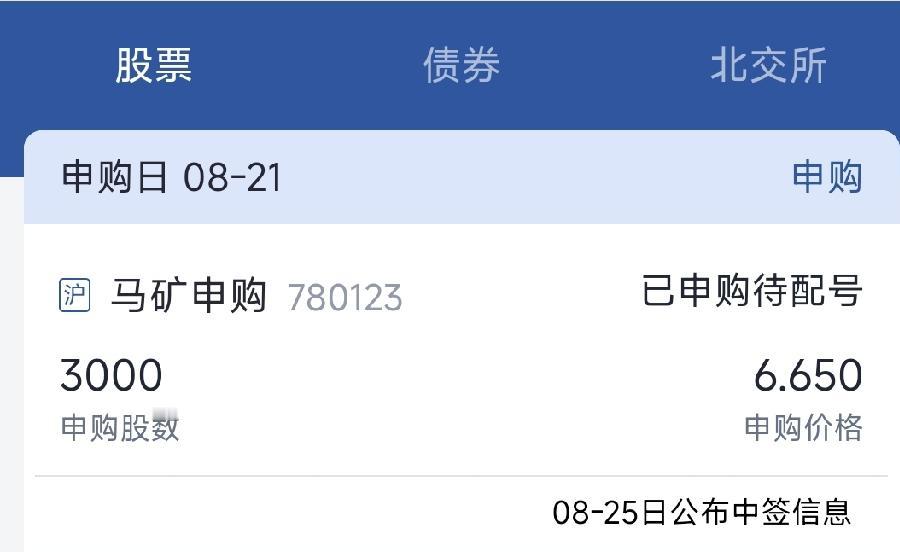 今日申购马矿股份780123，沪市主板，发行价6.65元。
发行市盈率13.81