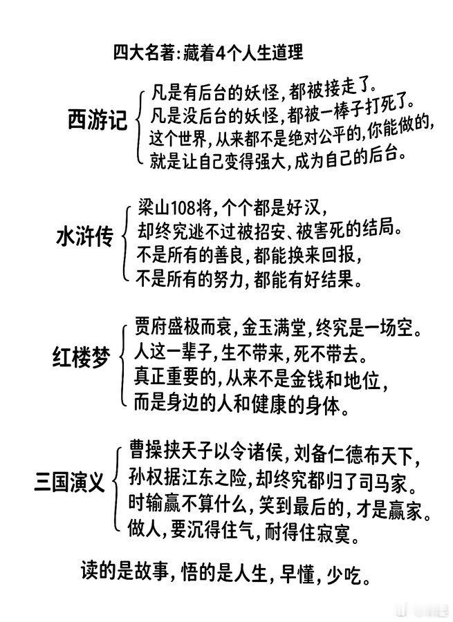 读名著可以品人生百态，用前人走过的路学处世智慧，知道在现实与趋势之下，人是渺小而
