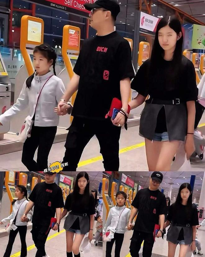汪峰一家在机场现身，各子女个性鲜明。大女儿小苹果时尚出众，二女儿汪璟怡朴素低调，
