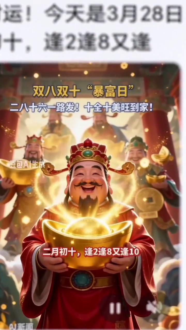 双八双十"暴富日"。
今天是双八双十暴富日。