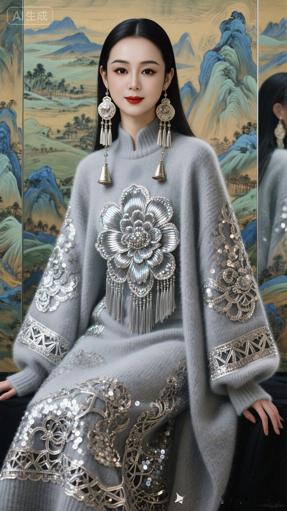 复古风穿搭指南，银饰与灰色毛衣的完美结合，尽显优雅与时尚！👗✨