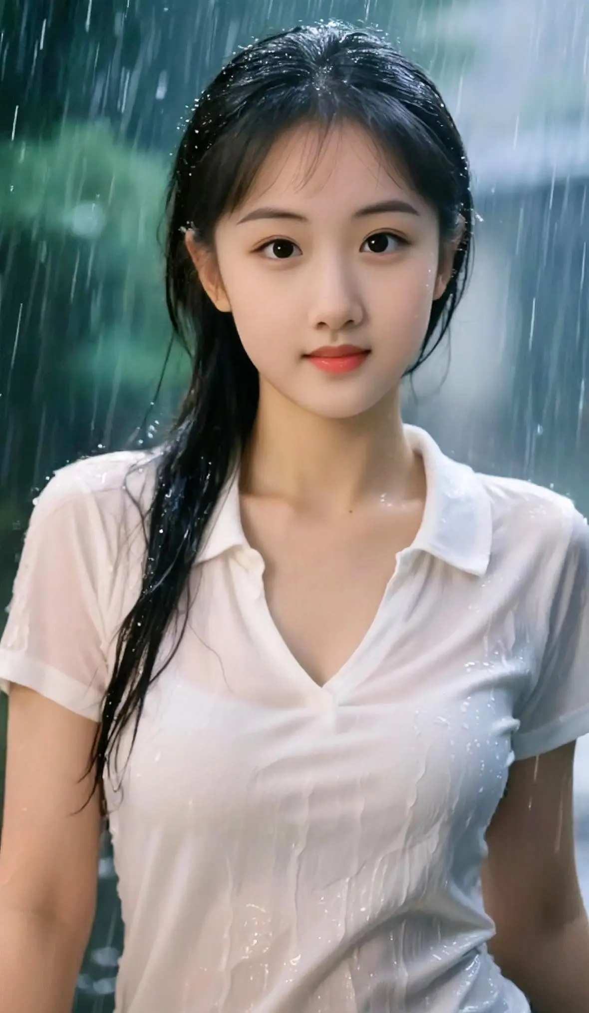 AI雨天清透写真感 ai创作 雨天背景 湿发雨中美 雨天清冷氛围感写真