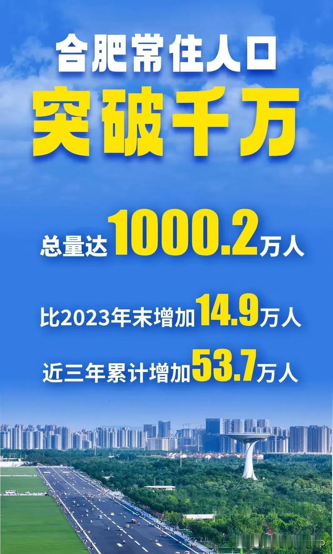 合肥迈入人口千万级大城市行列。
合肥前不久落选了国家特大城市，据说主要原因是人口