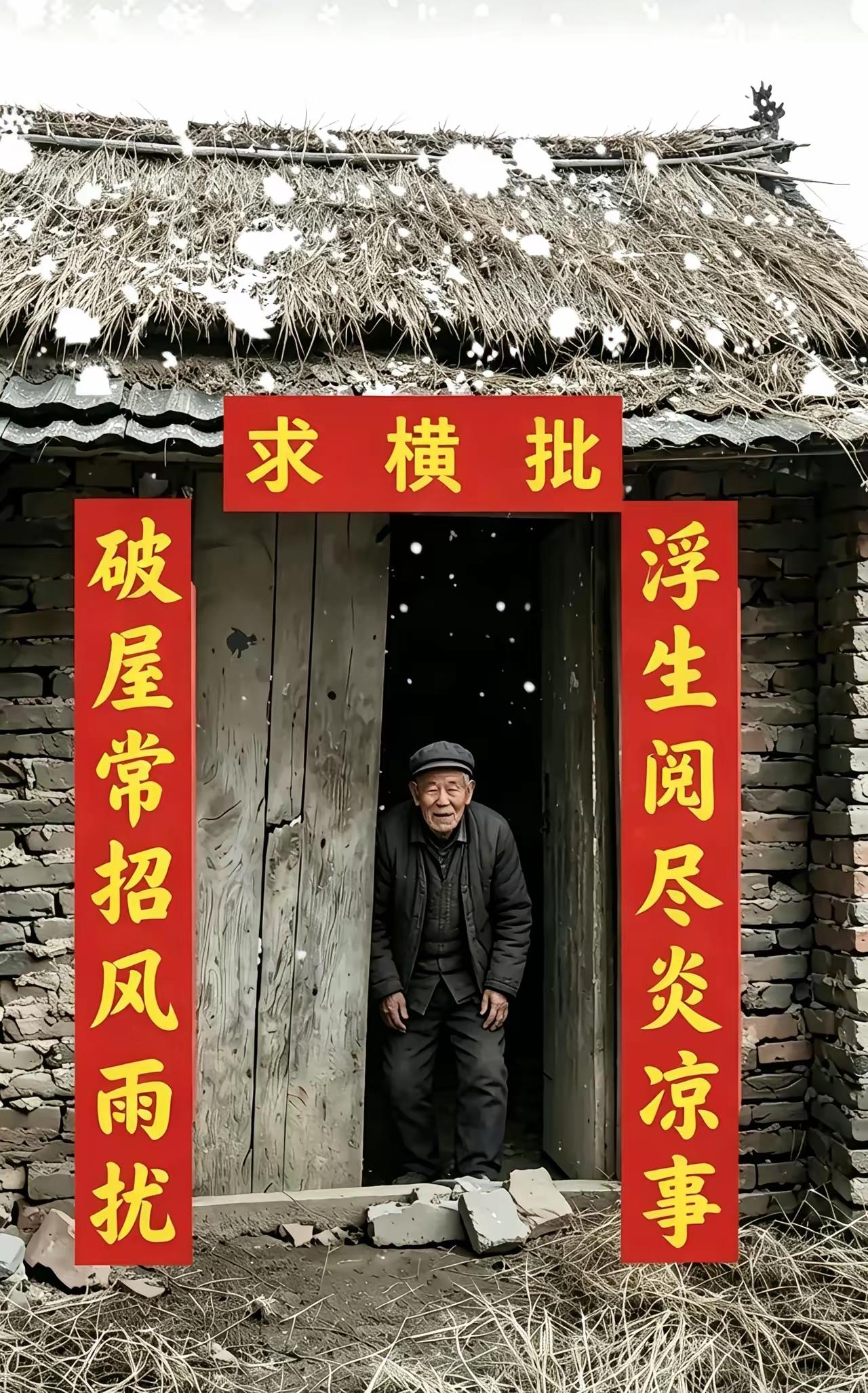 五保户家门口挂着一副对联，至今无人问津，走过路过的友友，请在评论区留你的妙笔！对