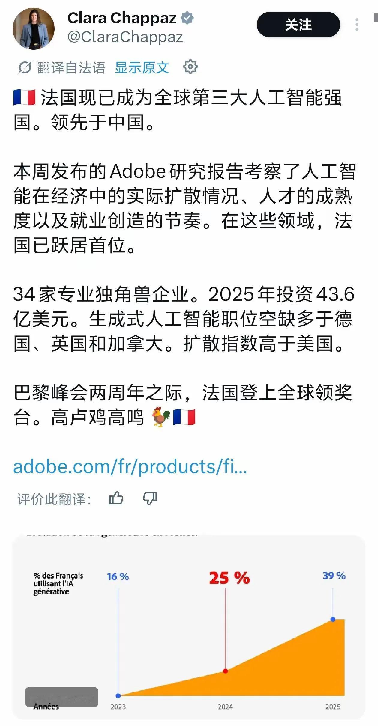 这个排名有意思，恭喜法国成为全球第三大AI强国！
请问法国人工智能都研究了啥？法