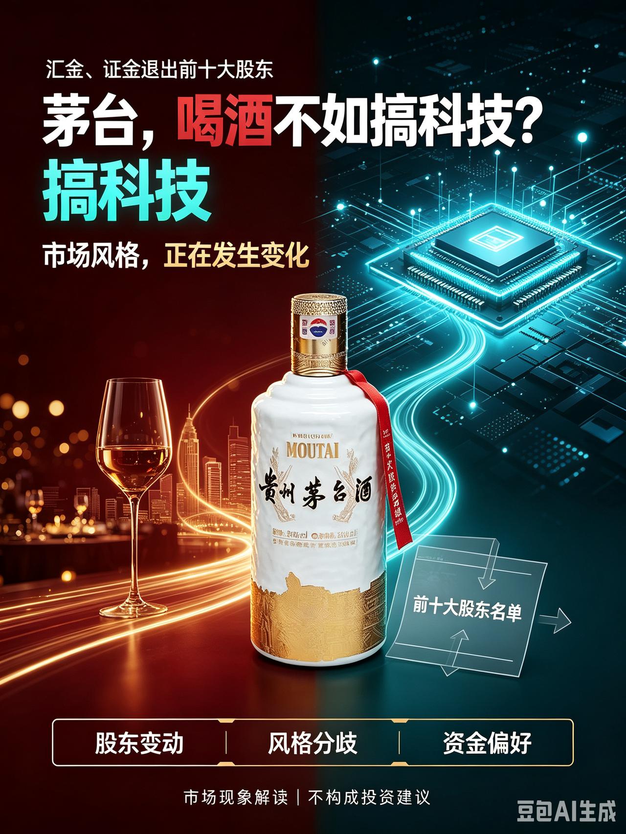 汇金、证金退出茅台十大股东，市场风向，喝酒不如搞科技？
晚间贵州茅台半年报披露，
