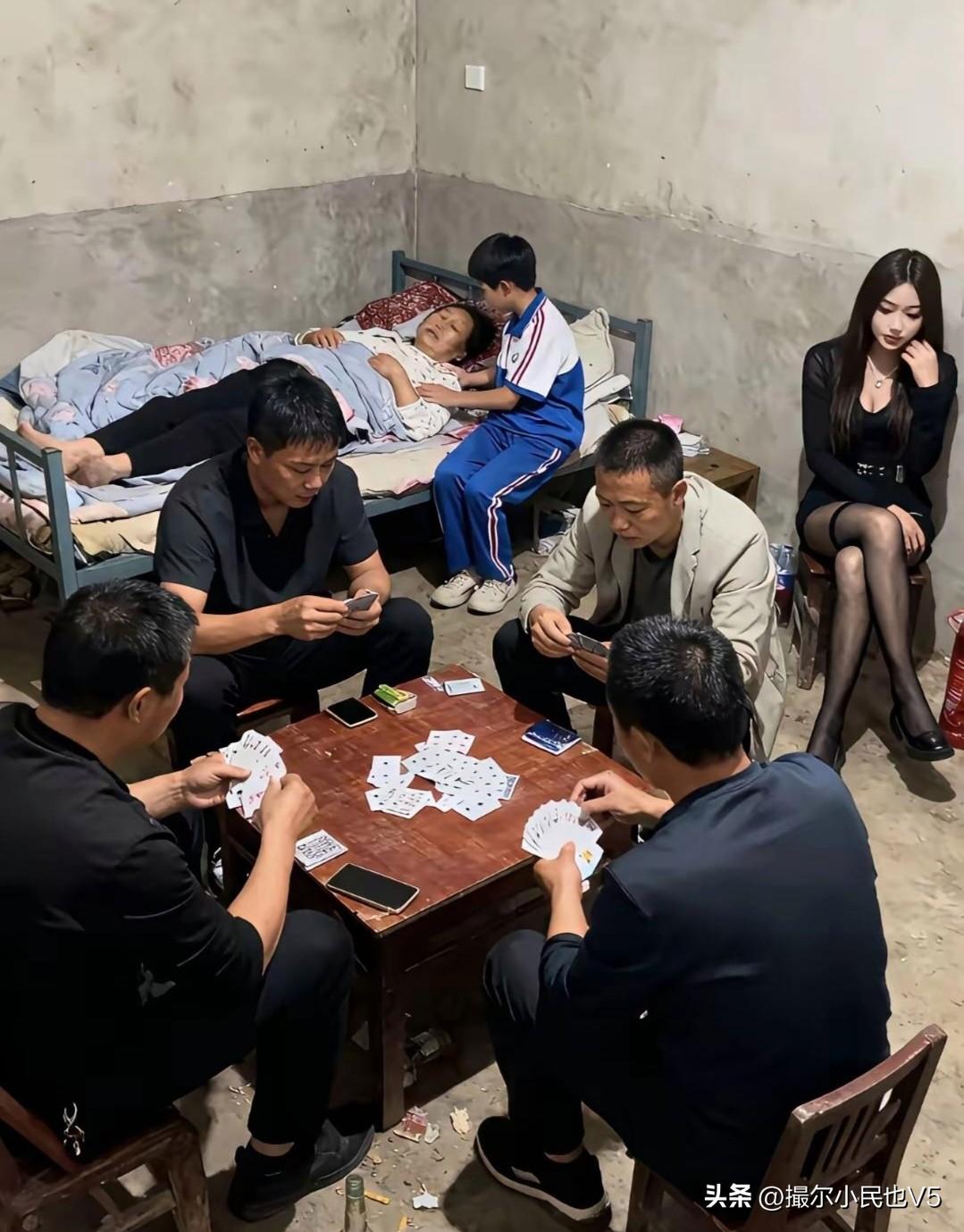 来来来，看图说故事：
/好赌的爸，
/生病的妈，
/读书的弟，
/破败的家！
还