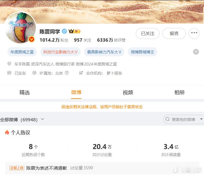 啊？陈震被禁言，而且很有可能是永久，陈震韩路大战就此落下帷幕？ 陈震多平台被禁言