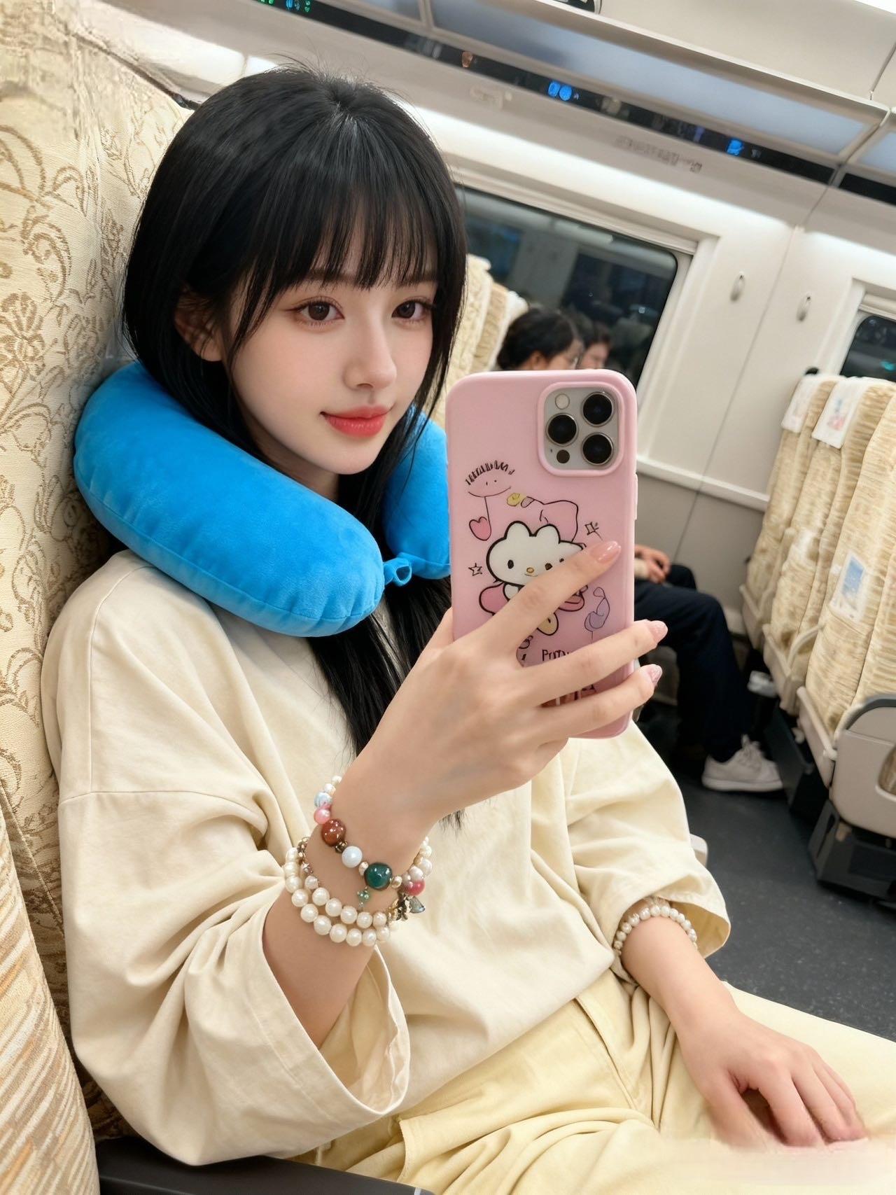 宝子们！谁懂啊！今天这趟高铁穿搭直接把“舒适甜妹”焊在身上了！

奶杏色宽松T恤