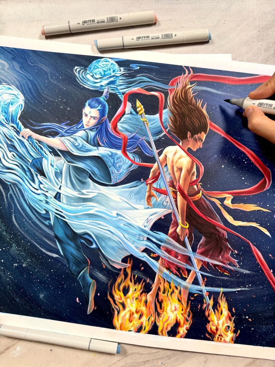 马克笔手绘 画画 哪吒之魔童闹海 敖丙