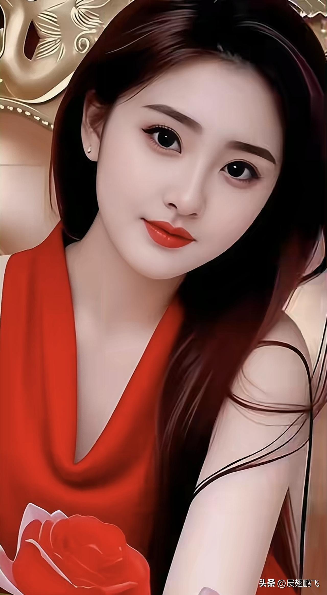 红衣少女，红唇轻启，红玫瑰相伴，惊艳了时光。红衣花裙少女 红衣女拍照 红衣温柔少