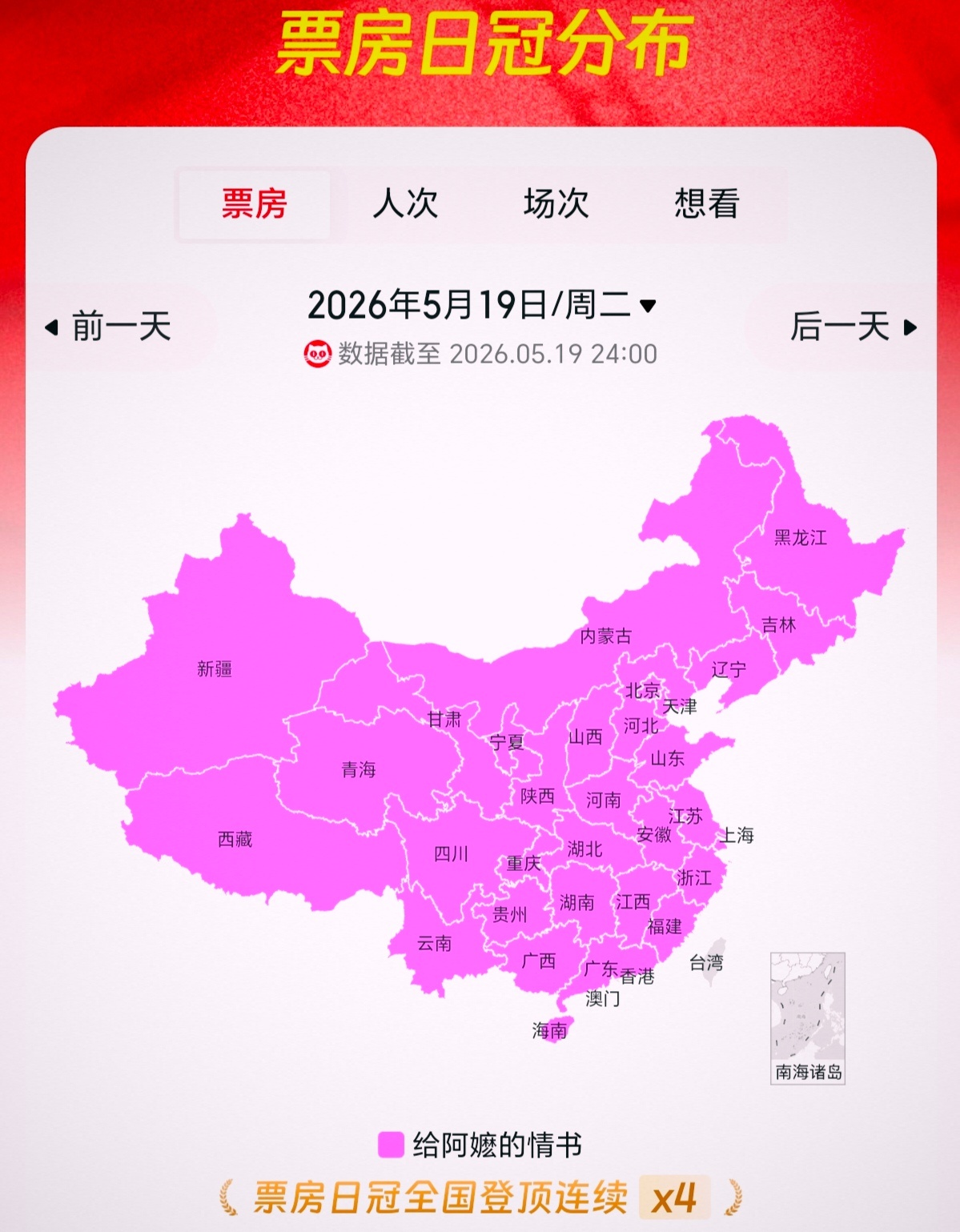 《给阿嬷的情书》这部剧电影从5月16日票房占领全国各省日冠后，一直持续到昨天，就