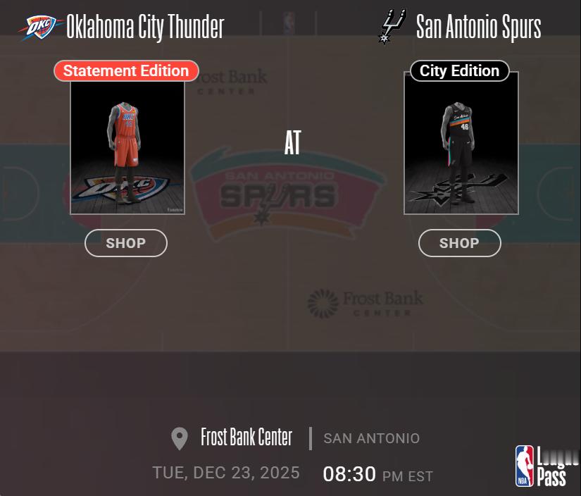 明天上午九点半，雷霆将在客场挑战马刺，双方将在48小时内连打两场，周五是在雷霆主