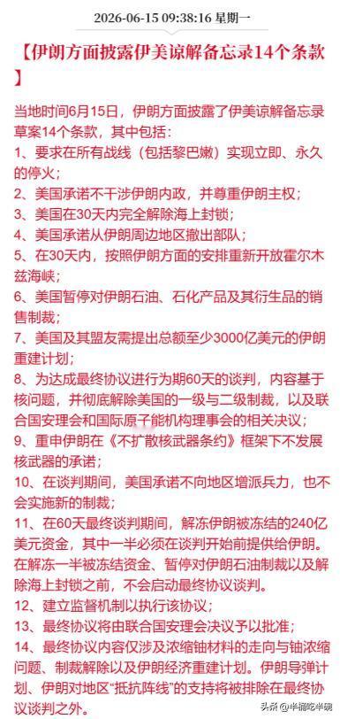 从伊朗公布的备忘录条款来看，美国居然还给伊朗画了一个 3000 亿美元的大饼，上