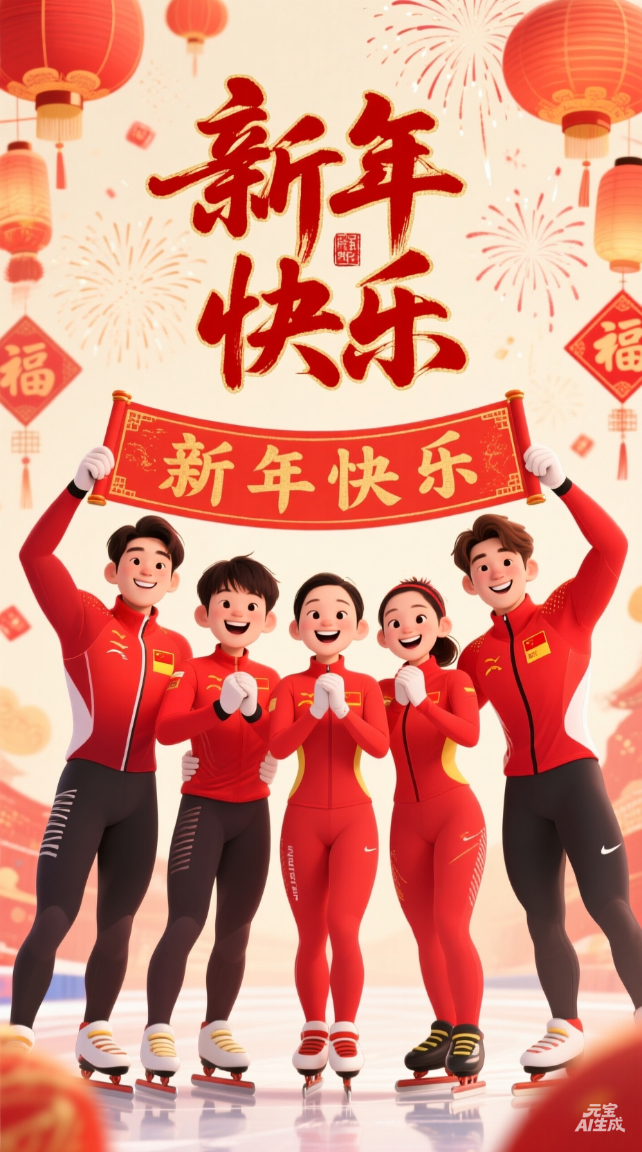 体育ai过大年 中国短道速滑一定行此图由元宝AI生成 