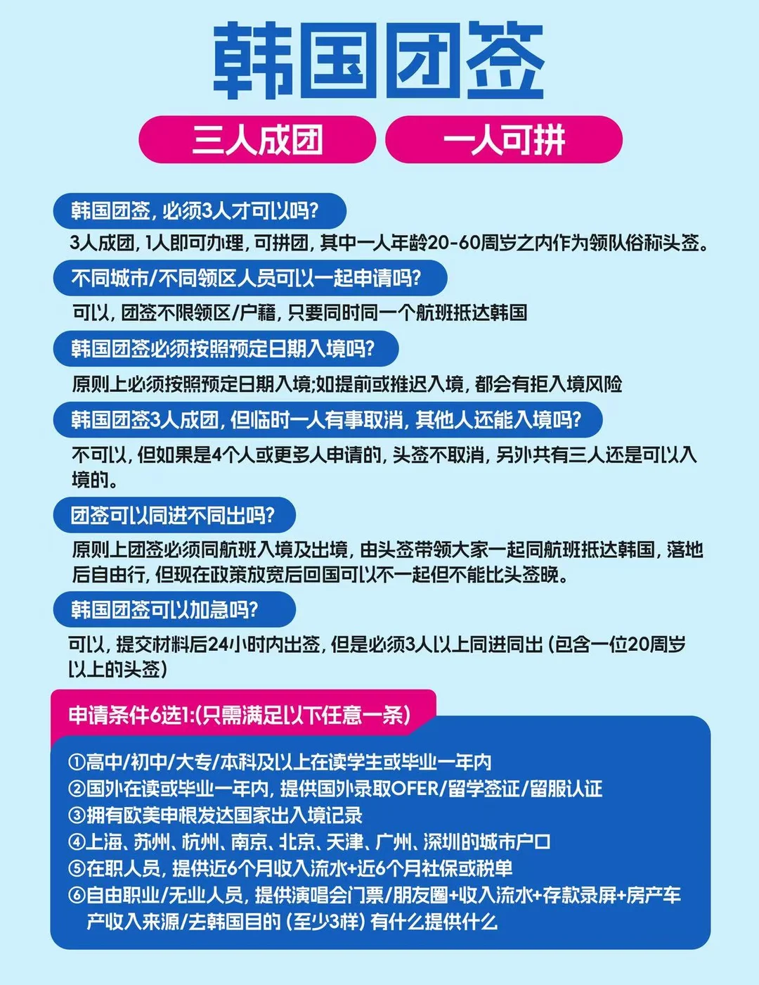 🇰🇷韩国团签｜一人可拼！三人成团