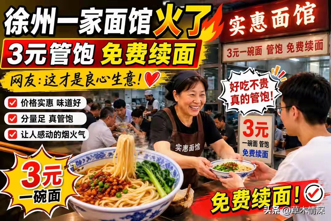 江苏省徐州市真的火了，三元钱一碗的面真是第一次听说吃饱，是啊在外面打工的人们也许