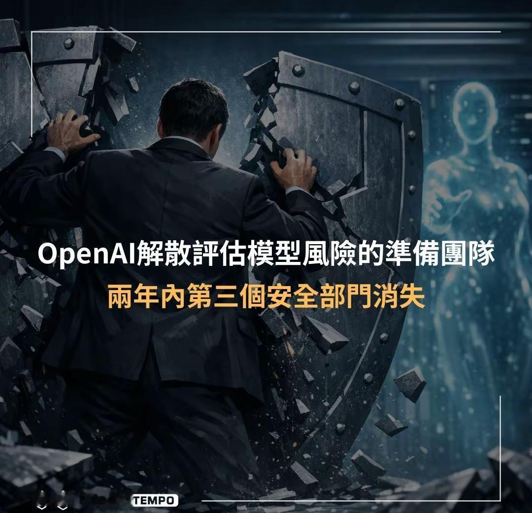 ⚡ OpenAI 解散評估模型風險的準備團隊，兩年內第三個安全部門消失-金融時報