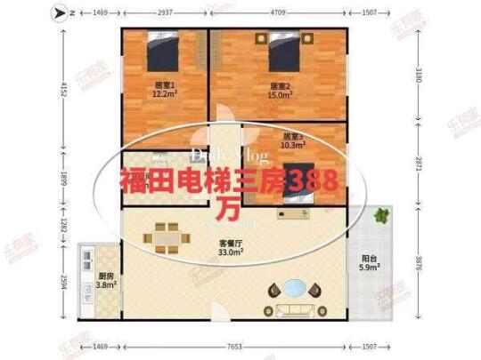 福田电梯三房388万，花园小区