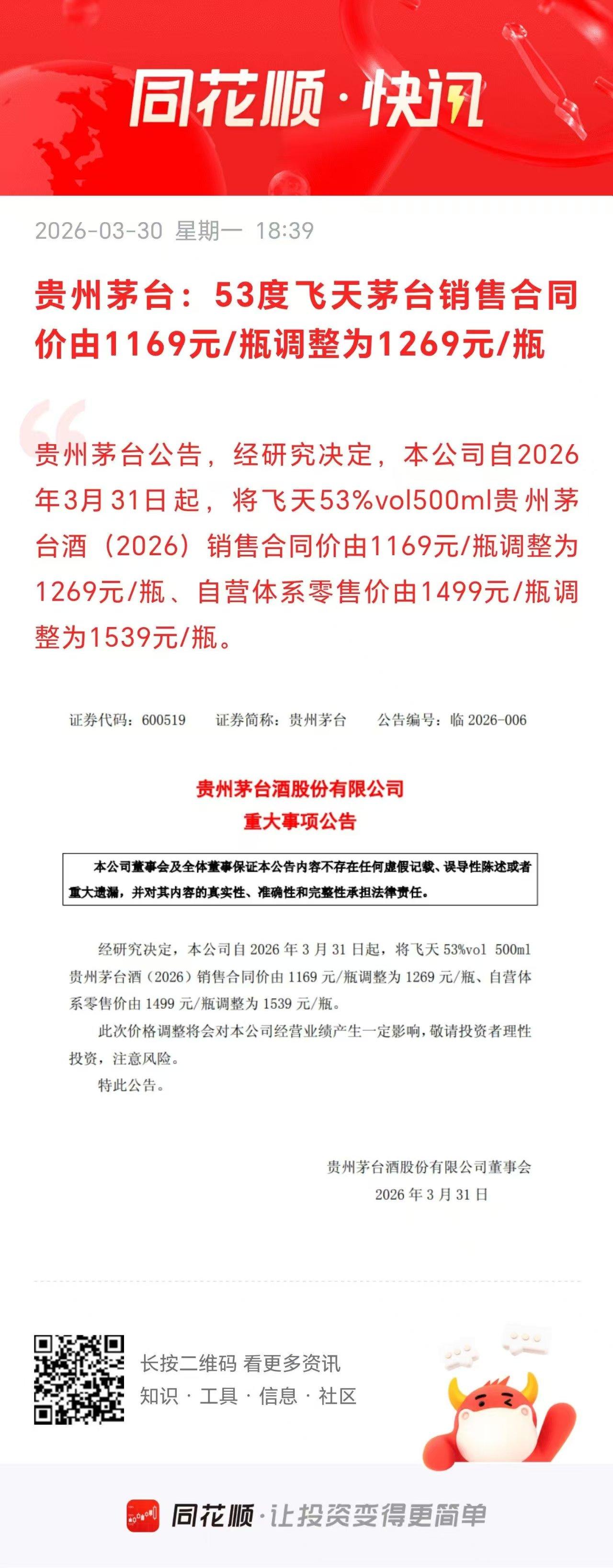 白酒终于迎来了利好，后续能修复反弹了？

今天盘后贵州茅台发布涨价公告，经研究决
