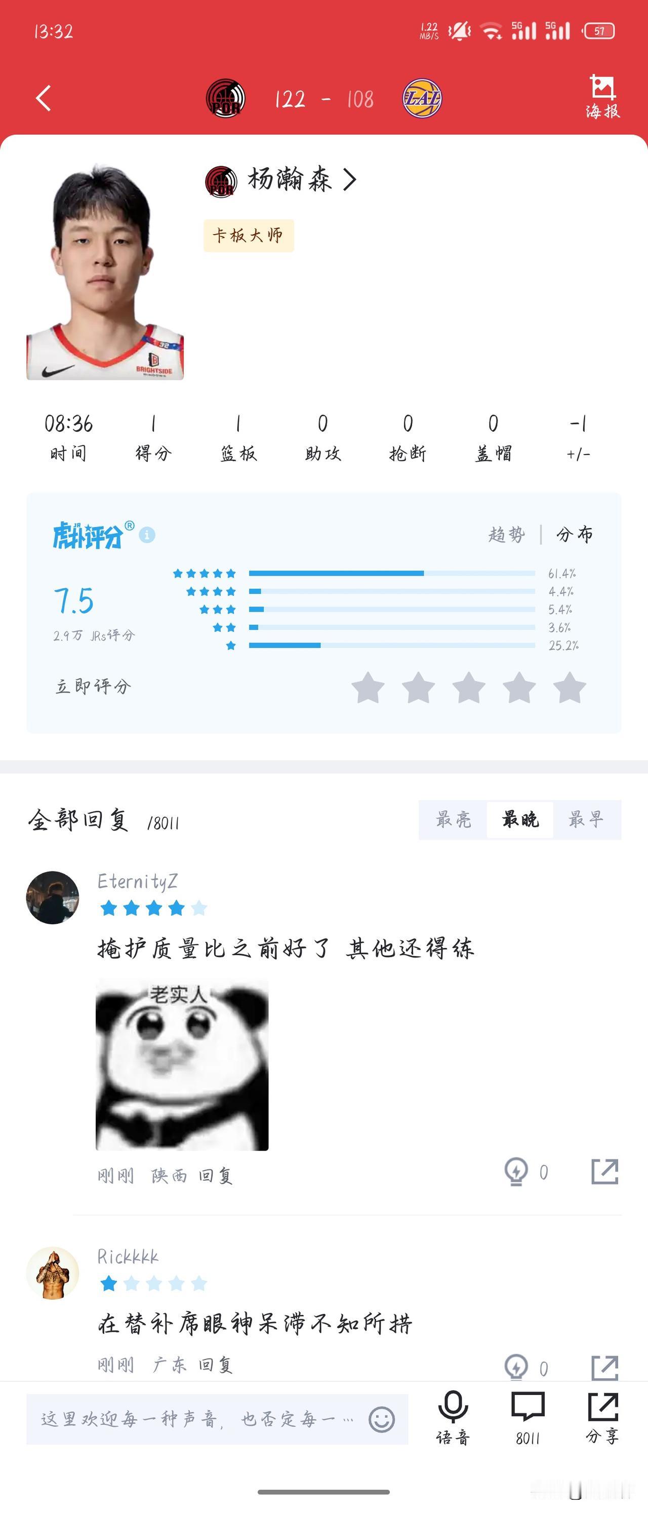 我看虎扑上对杨瀚森这样的发挥颇有微词，并且已经下了“什么也练不出来”的结论。
这