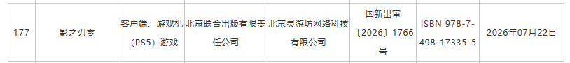 【急急急】《影之刃零》获得版号了，申报类别为客户端和游戏机（PS5），10月29