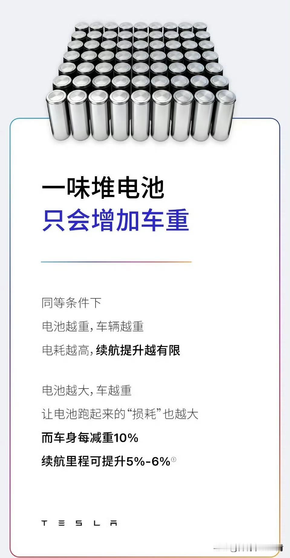 特斯拉这是又“贴脸开大”了。
“一些车堆100度电池
比Model 3重几百公斤