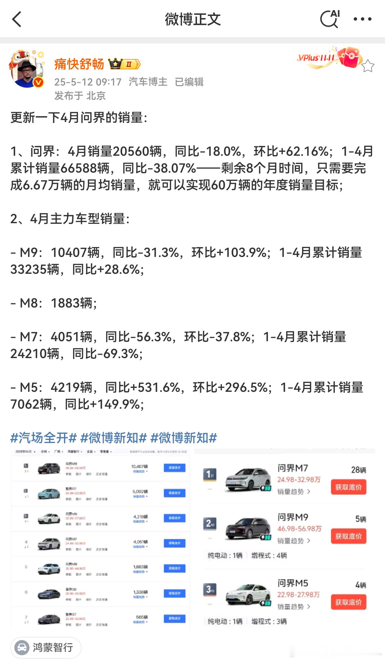 四月份，仰望+方程豹+腾势的销量为：135、10039、15338，合计2556