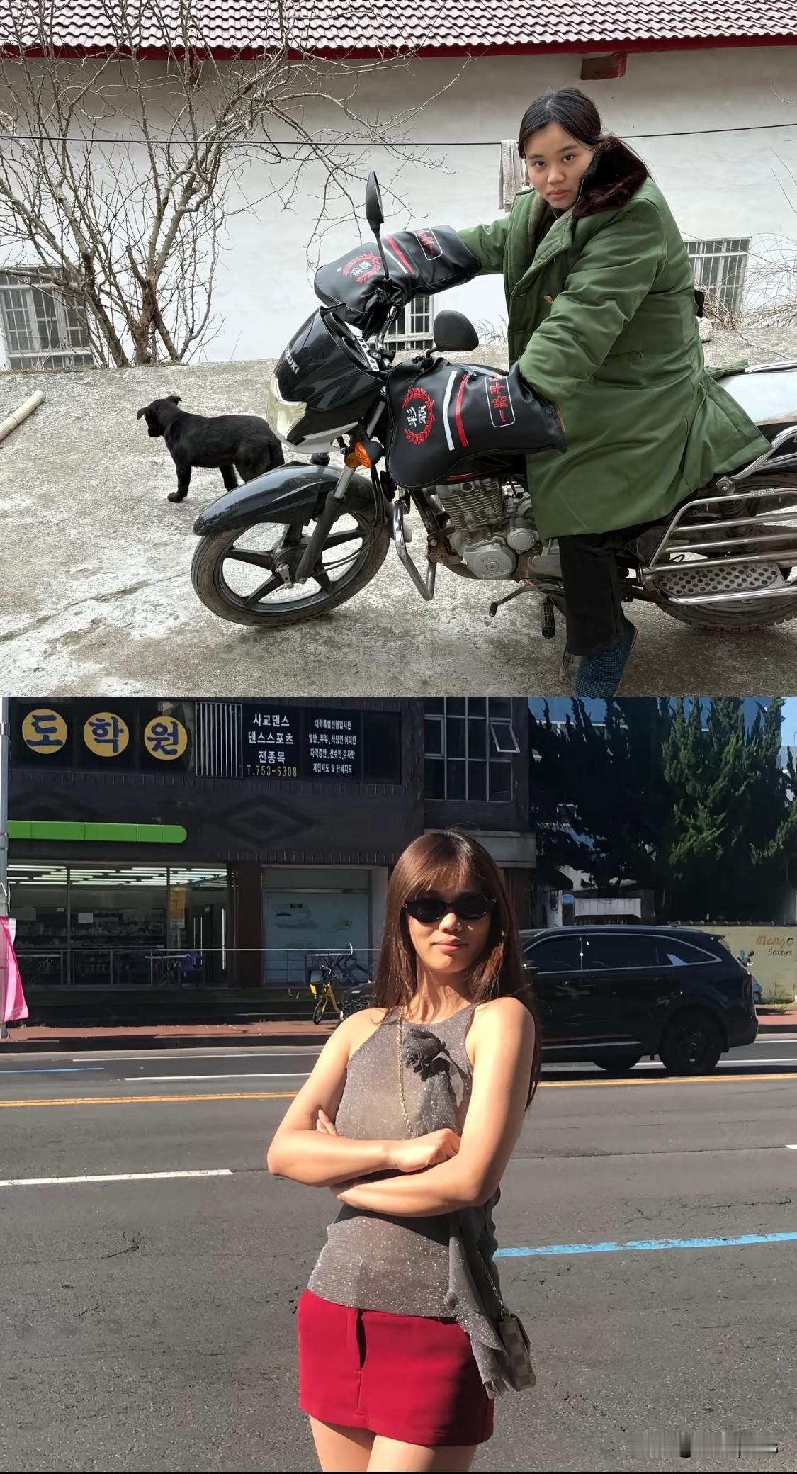 一名网红展示两种状态，有钱就能穿更好的衣服，打扮化妆、发型更好，连气质也提升了。