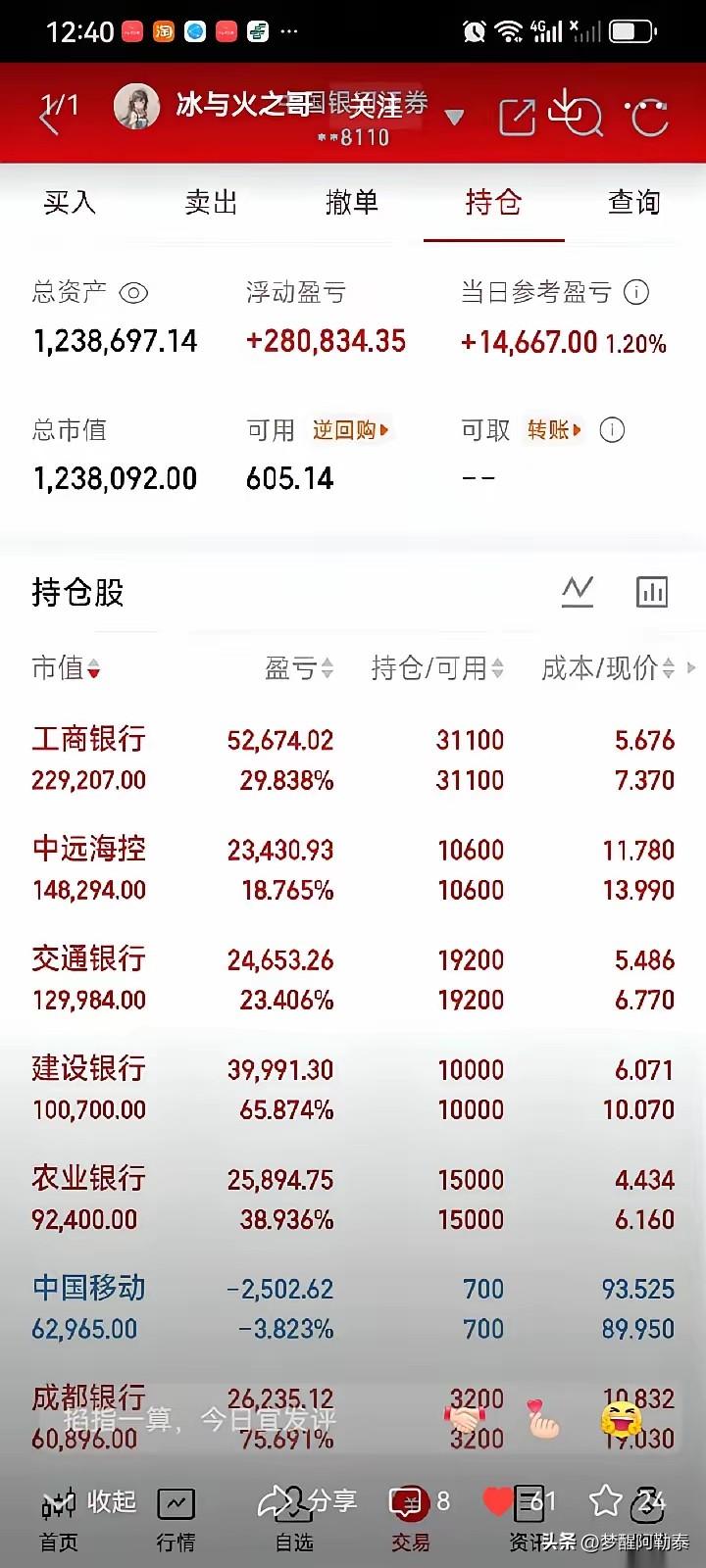 “别被‘银行股稳’的滤镜蒙住眼，它真不是闭眼买就能躺赢的标的。”

今天刷到一位