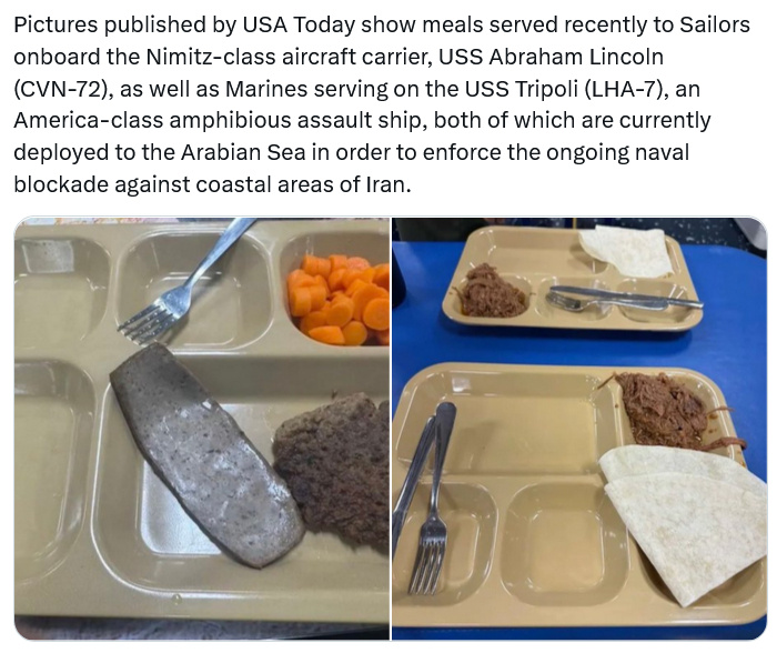 就算美国大兵哗变也是情有可原，航母舰员晒出伙食，真是太寒酸了！在社交媒体上，美国