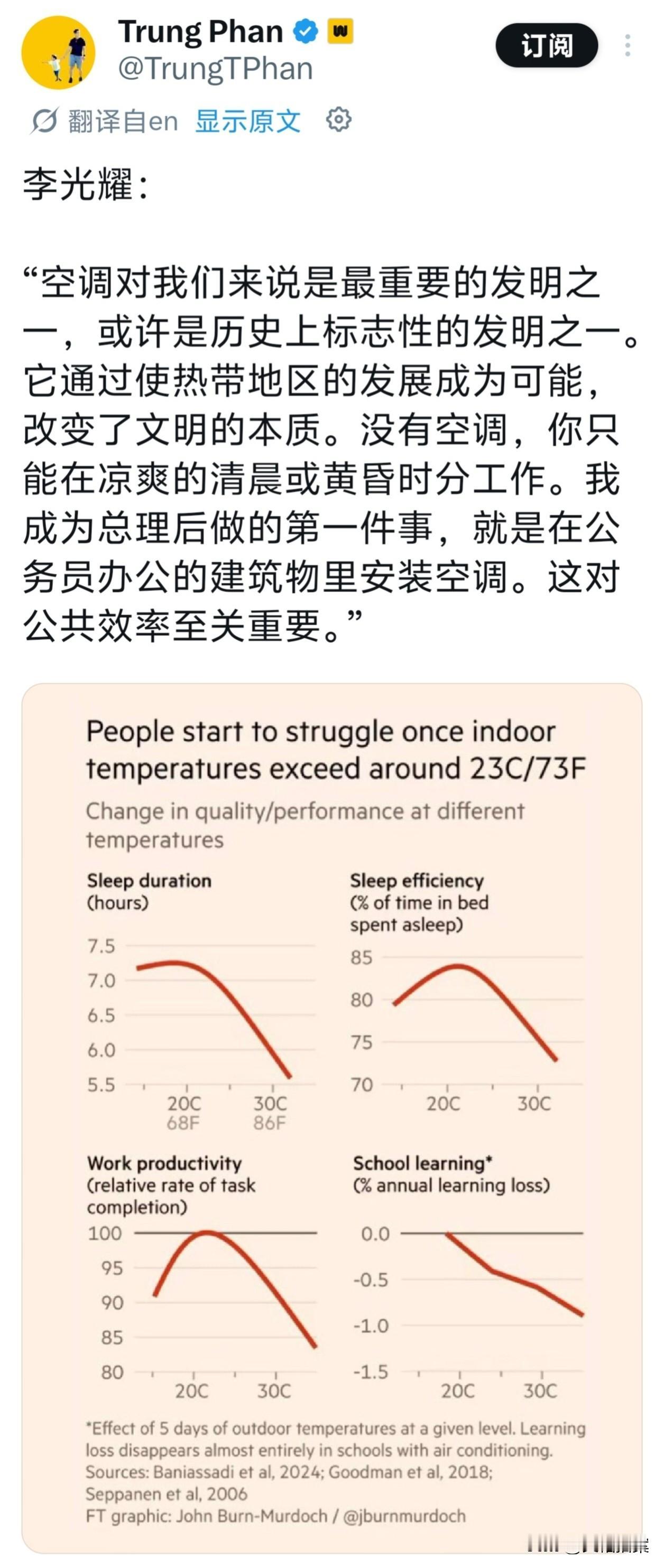 马斯克∶李光耀真是个天才……

马斯克今天转发了一条推文，因为李光耀曾说“空调是