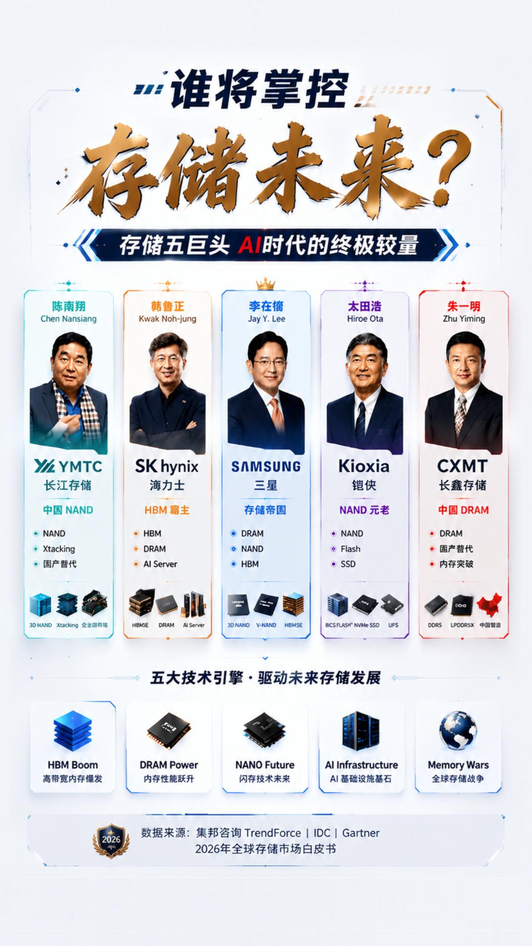 2026AI 算力底层开战！三星、海力士对决长江存储、长鑫存储