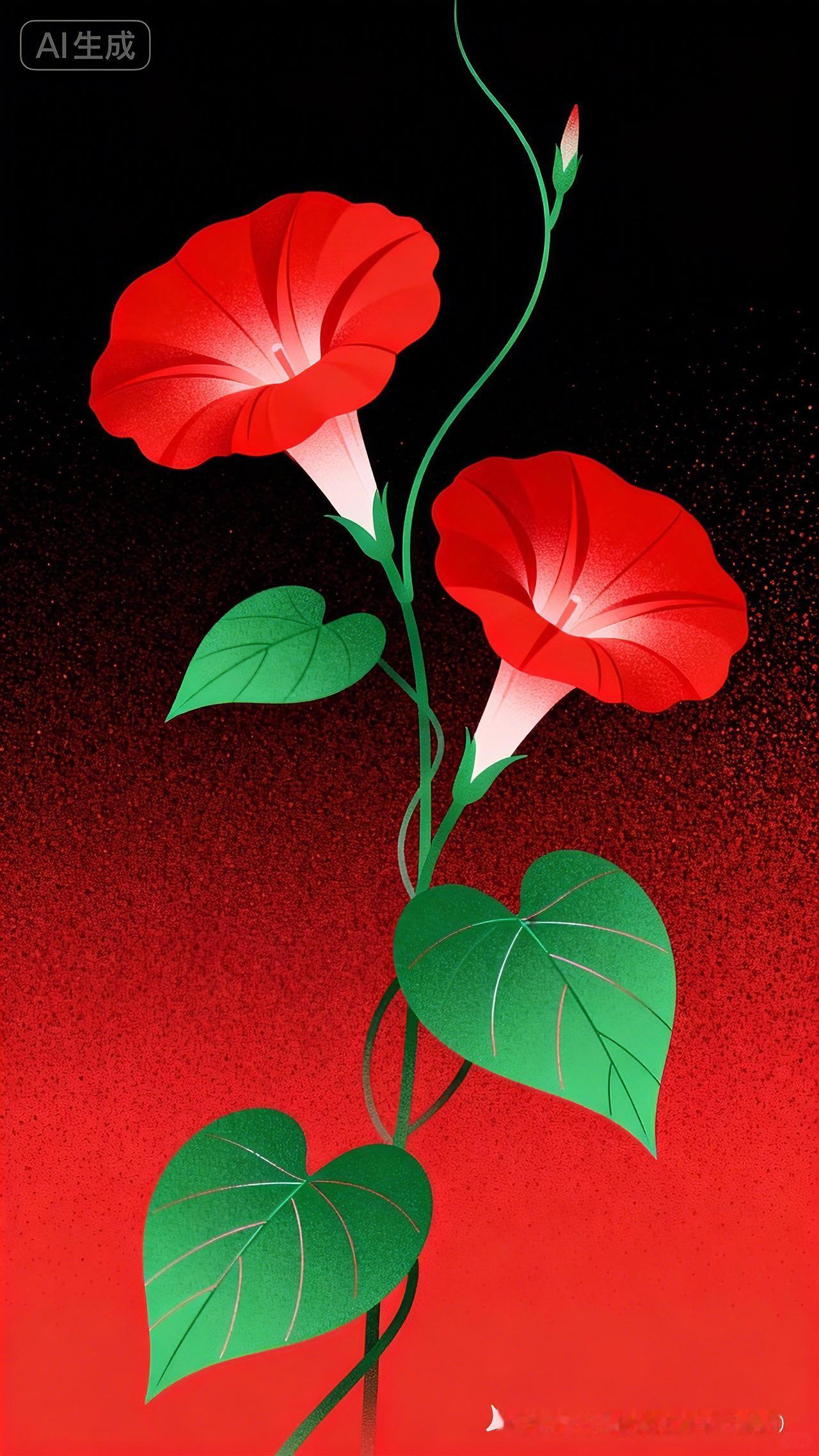 咏牵牛花
 
柔藤绕蔓向上爬，
艳艳红花似喇叭。
翠叶团团添秀色，
花苞点点待朝