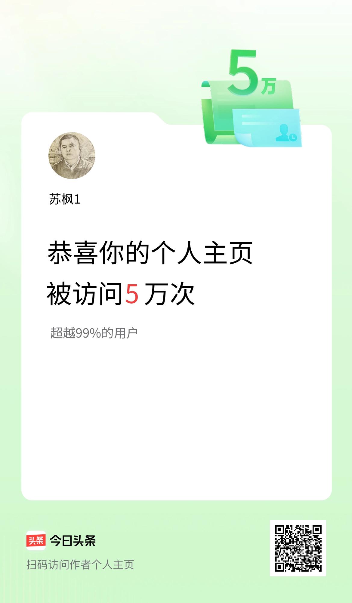 我的头条个人主页被访问5万次啦！