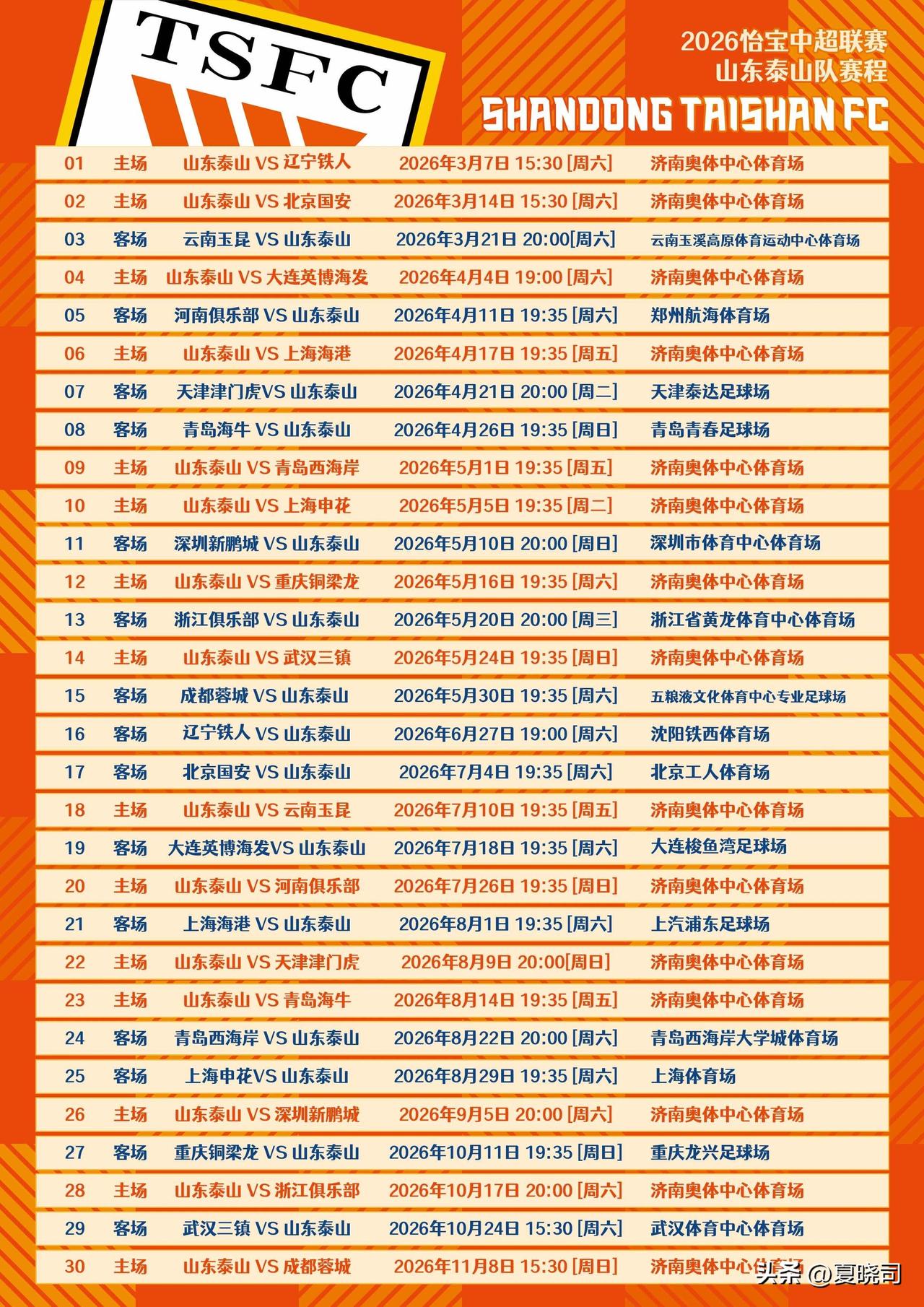 2026中超赛程，本周末重燃战火，山东泰山队首战辽宁铁人，李金羽回家！