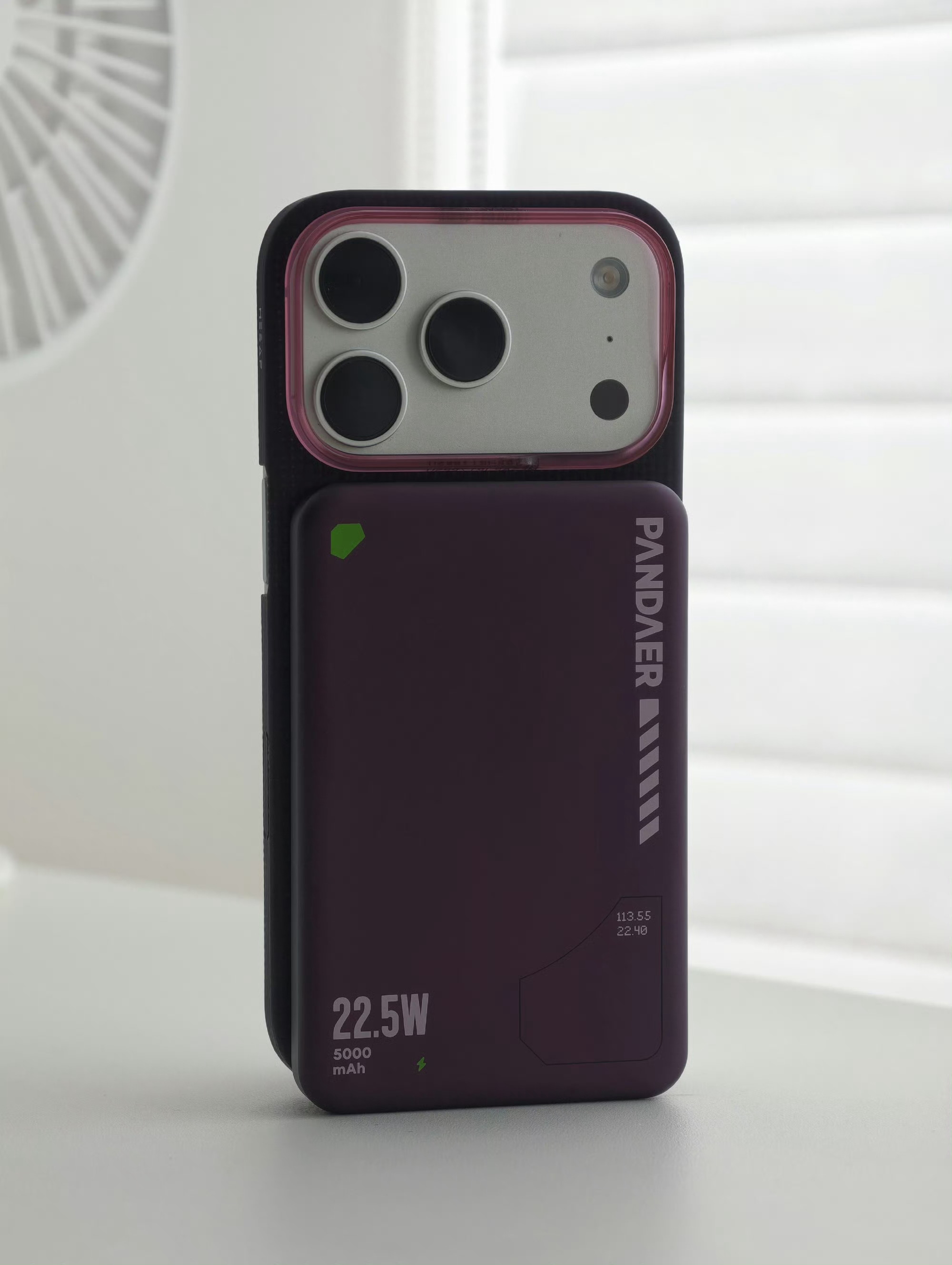 PANDAER二合一固液混合电池移动电源，银色和紫色，5000mAh、最高22.