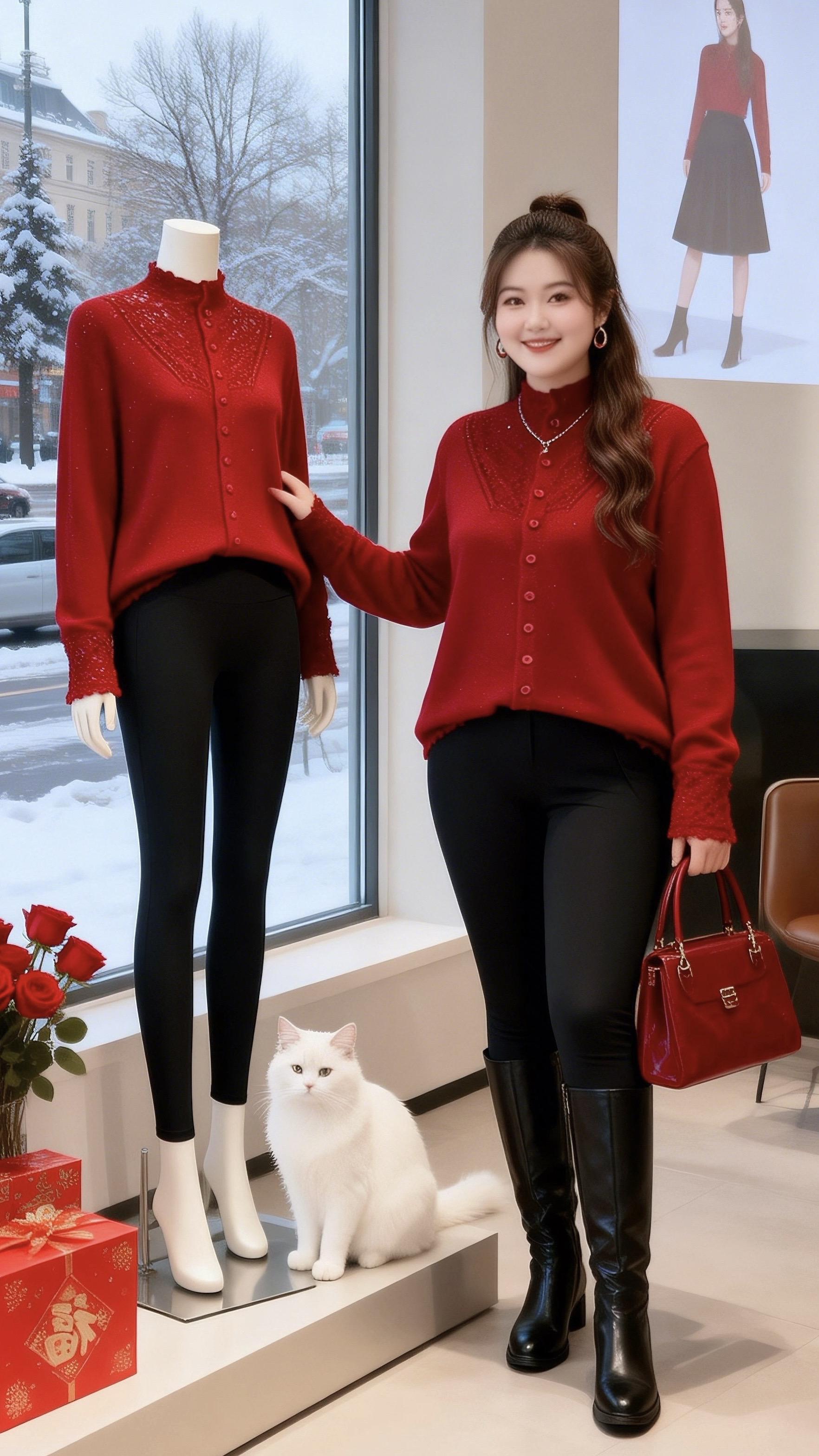 大码穿搭红色毛衣是时候为老己准备上新年红毛衣了让人眼前一亮的跨年约会穿...