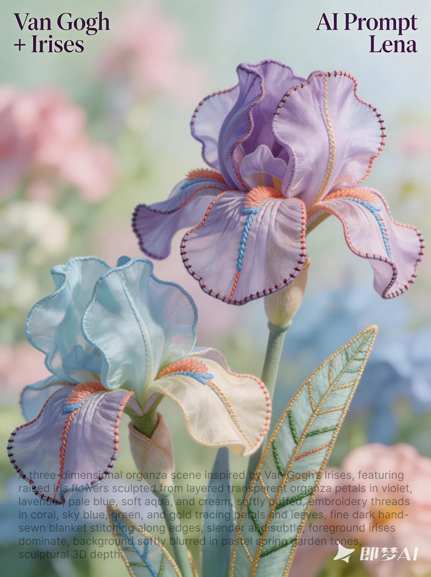 质感绝了！2组提示词一键生成“欧根纱”花卉这些提示词在即梦图片5.0 Lite、