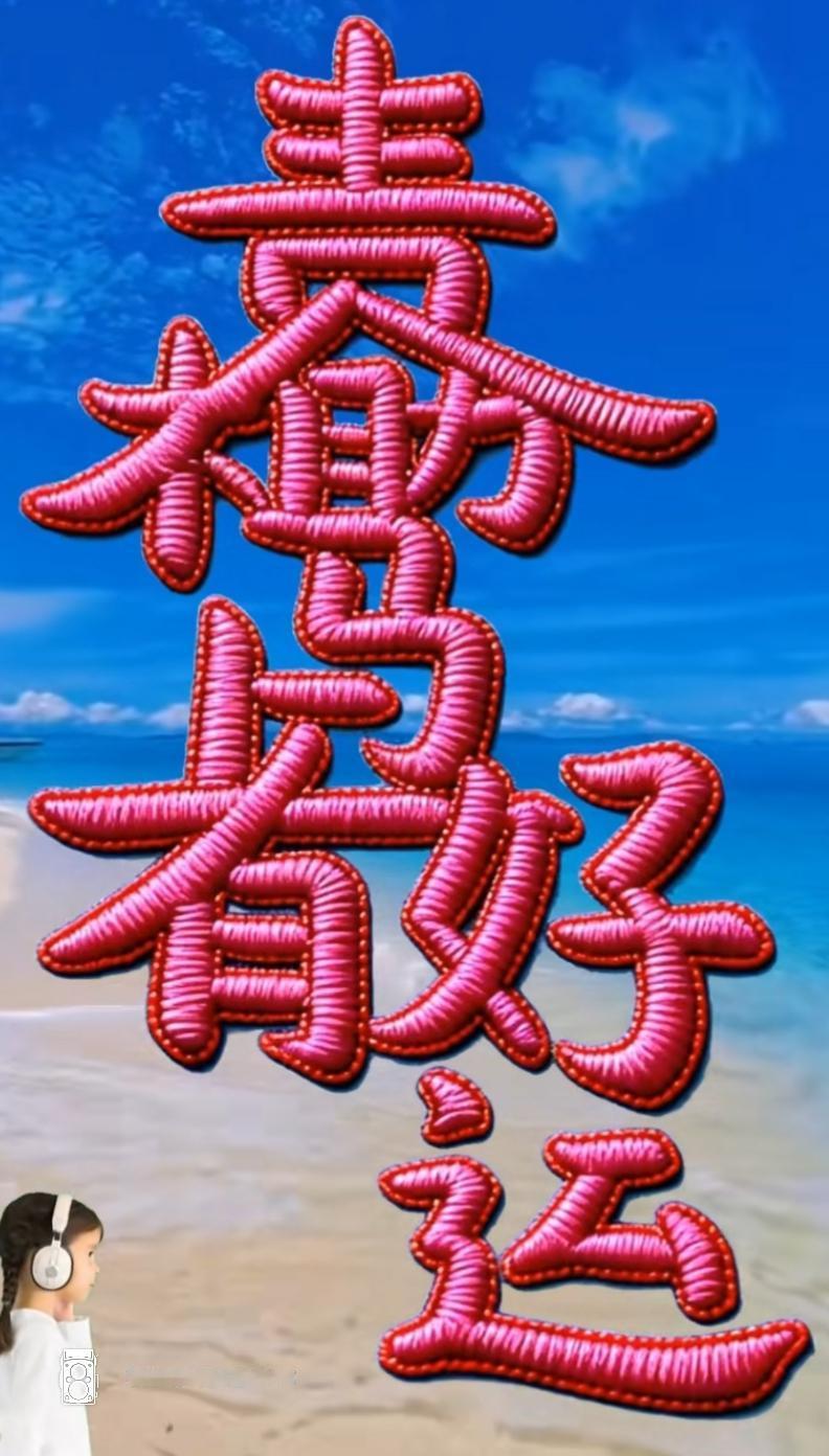 好运从天上掉下来喽！这刺绣的红色字体太漂亮了，是几个字呢？有人能读出来听一下吗？