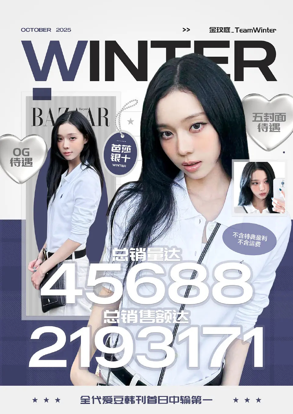 金玟庭芭莎银十杂志封面拿下全代爱豆韩刊首日中输第一 ​​​