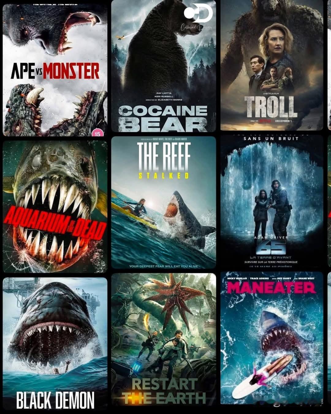 🎬 9部怪兽生物惊悚片 🦈👹
🔥 9部充满巨兽、食人鲨鱼与恐怖怪物的刺激