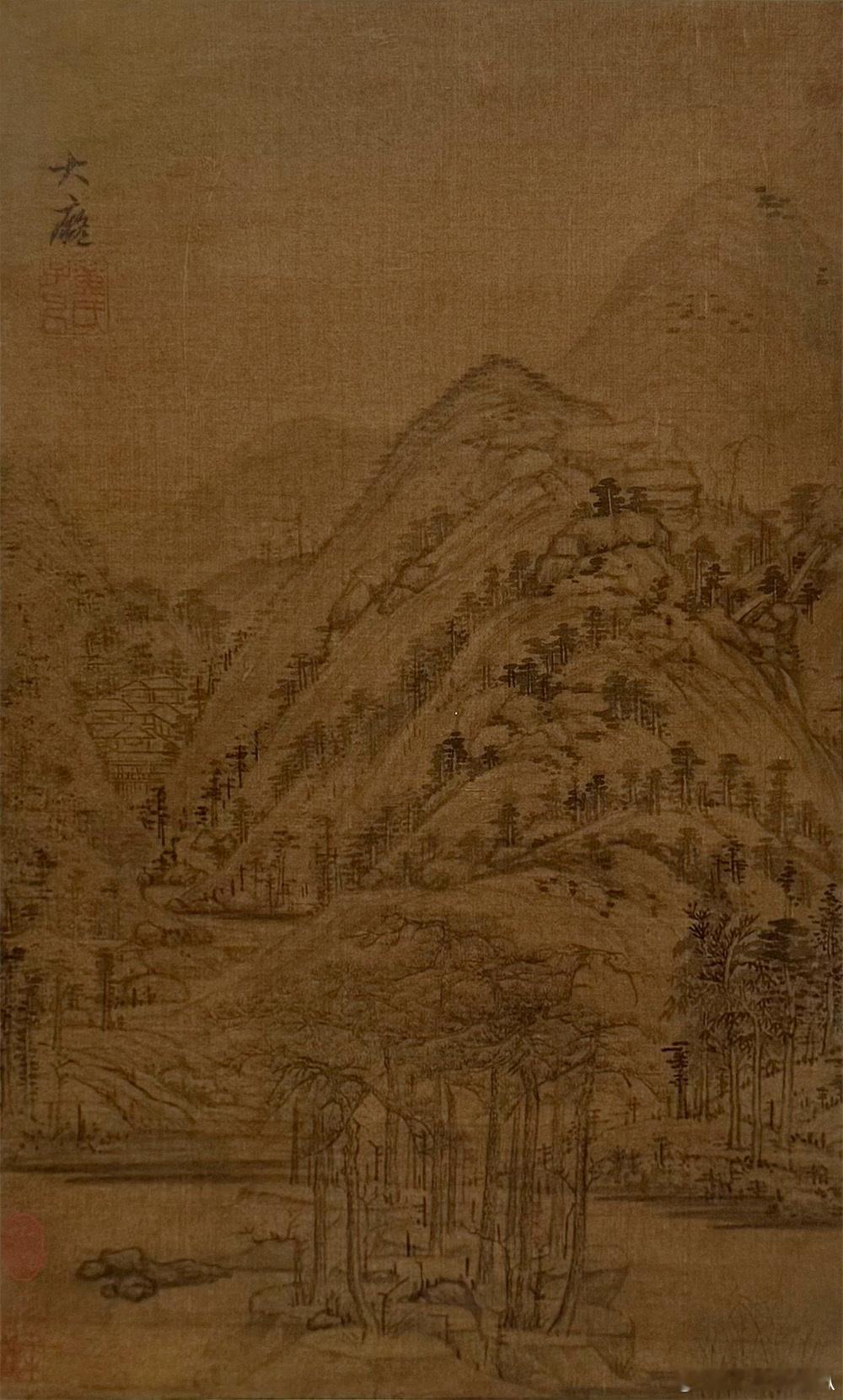 国史古风 【中华名画欣赏 《山水图》（黄公望）】       《山水图》近景绘江