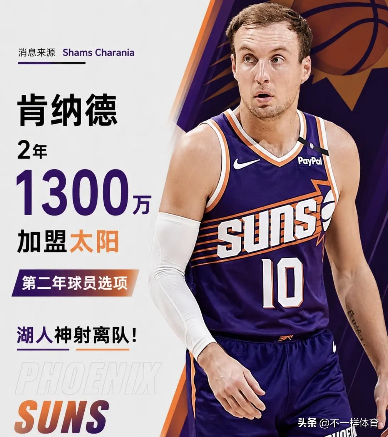 肯纳德2年1300万加盟太阳：湖人旧将、季后赛30+先生，布克终于等来一个能投的