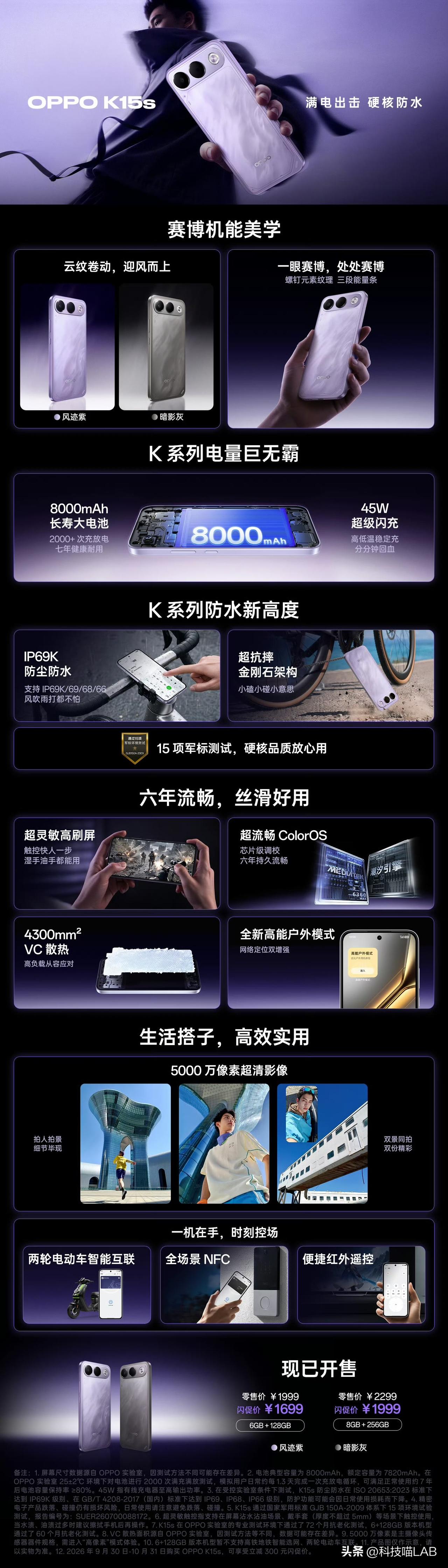 OPPO K15s
6+128GB：1699元
8+256GB：1999元

处