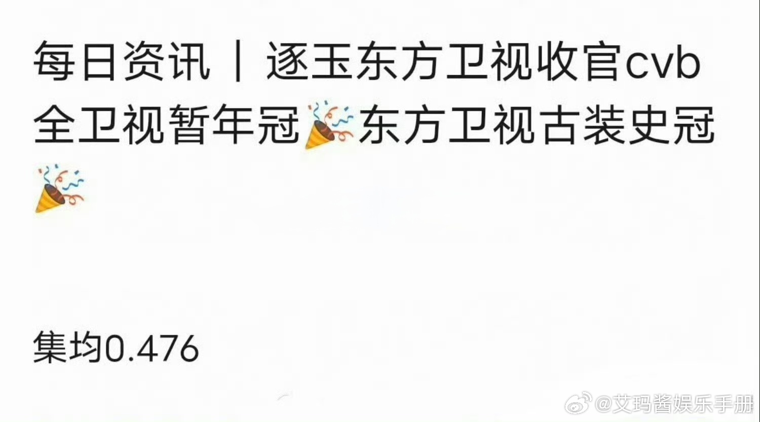 张凌赫 田曦薇逐玉东方卫视cvb集均0.476，全卫视暂年冠 古装史冠，含金量如