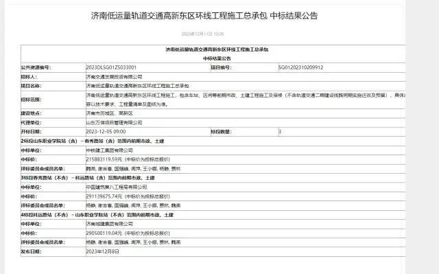 高新东区云巴工程三个路标段承包商都出来了，分别是中铁建工、中建八局和济南城建，一