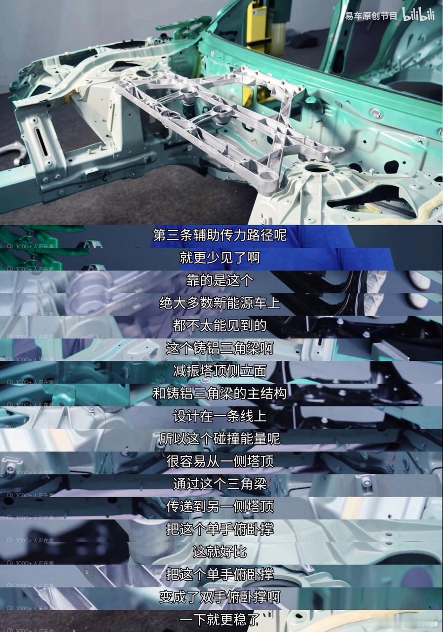 在易车拆解小米YU7的那个视频中，我们看到在车前位置有一个压铸三角梁。易车对它的