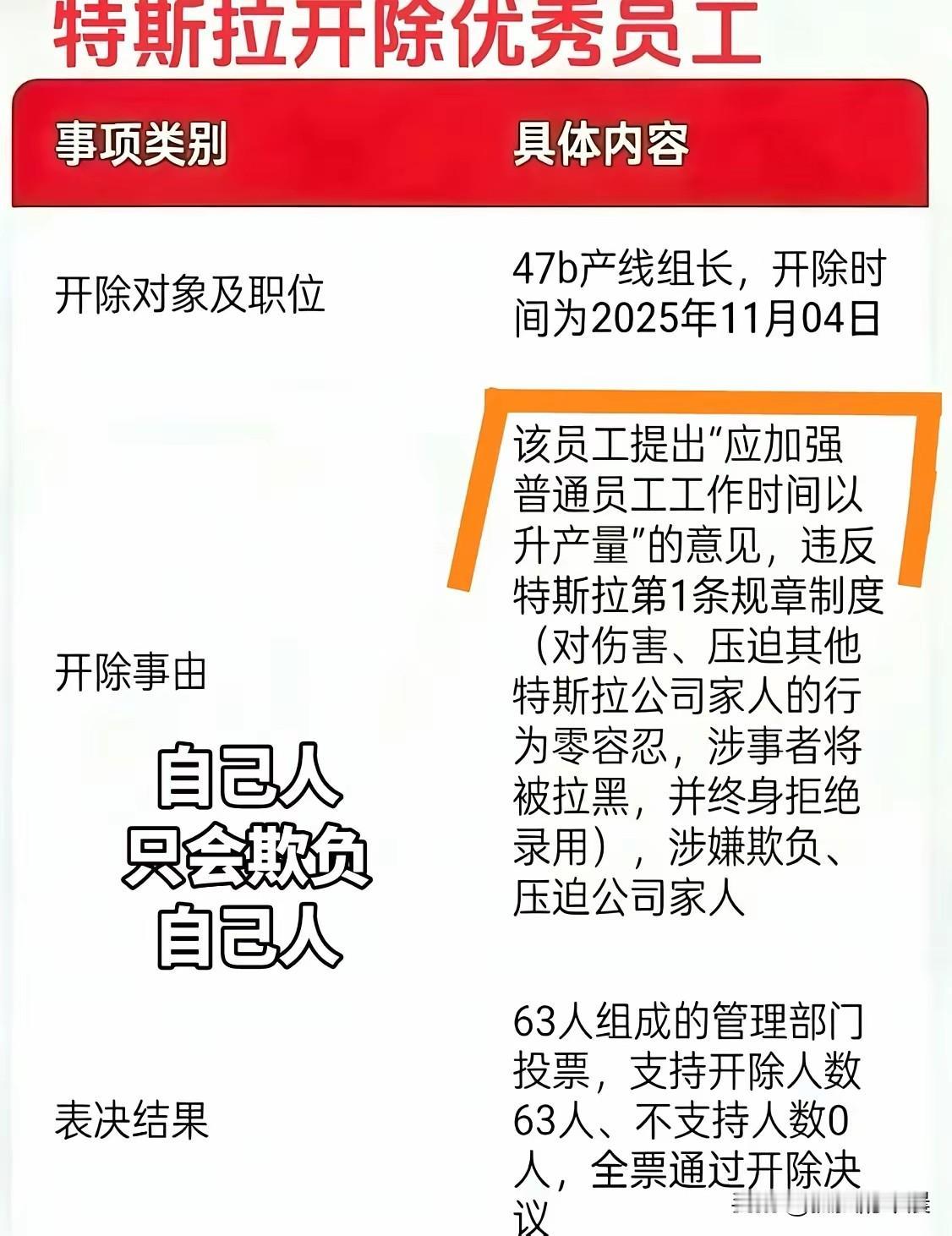 特斯拉对中国人欺负中国人下手了
这是真的嘛？
特斯拉对某个中国组长提出增加员工工