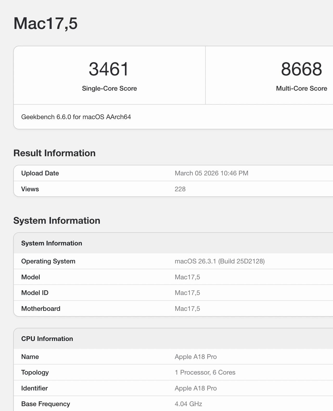 Mac Book Pro和 Neo 跑分都出了，还行 

McBook Neo 